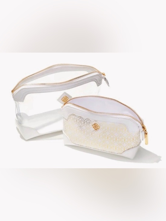 Kendra Scott Handbags - Kendra Scott White and Gold Floral Cosmetic Pouch Set